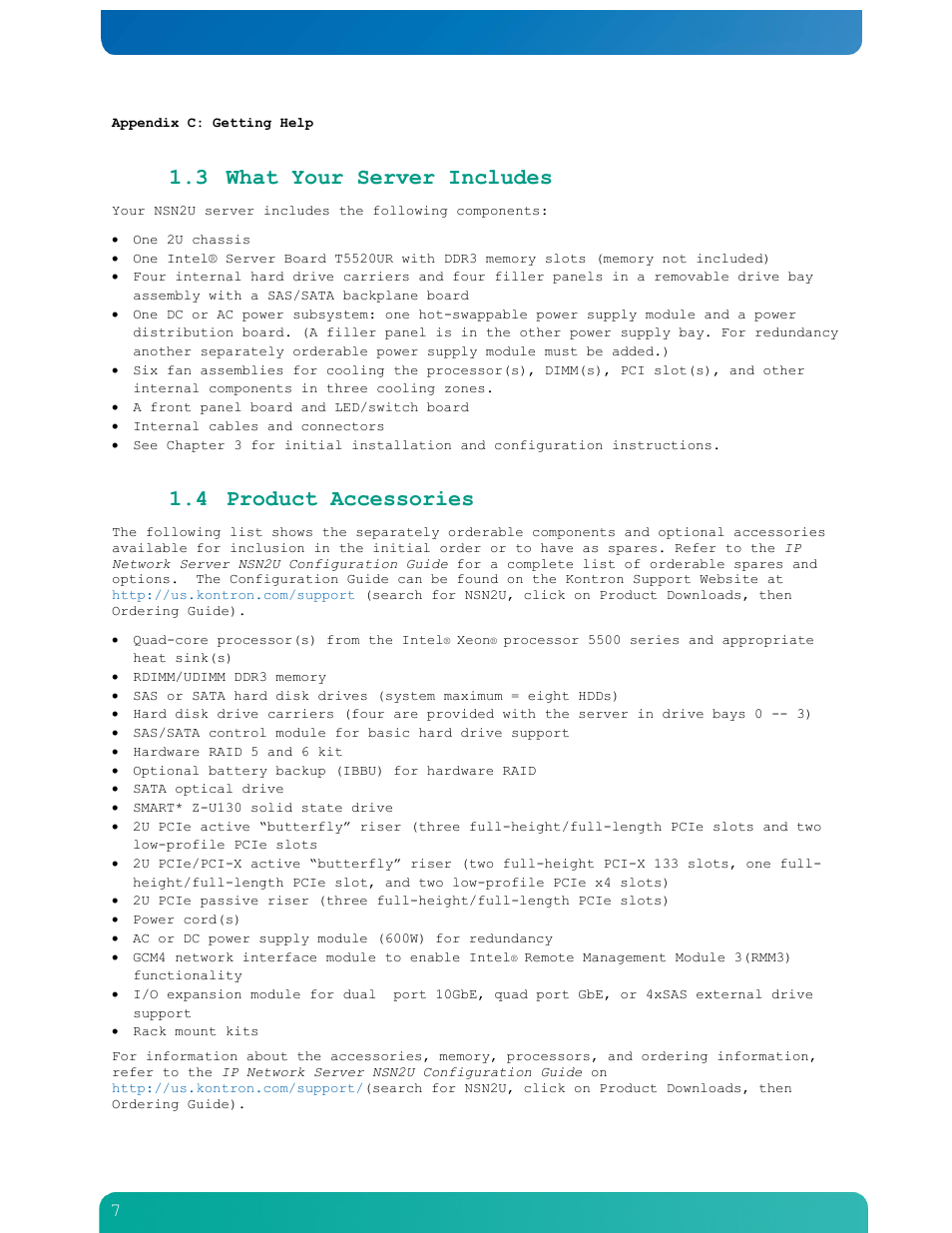 3 what your server includes, 4 product accessories | Kontron NSN2U IP Network Server User Manual | Page 8 / 103