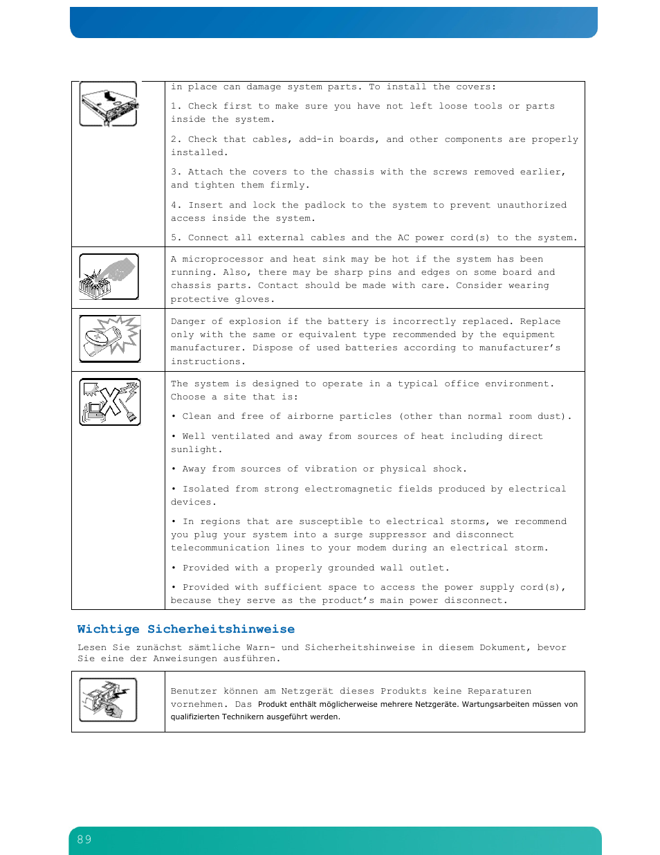Wichtige sicherheitshinweise | Kontron NSN2U IP Network Server User Manual | Page 90 / 103
