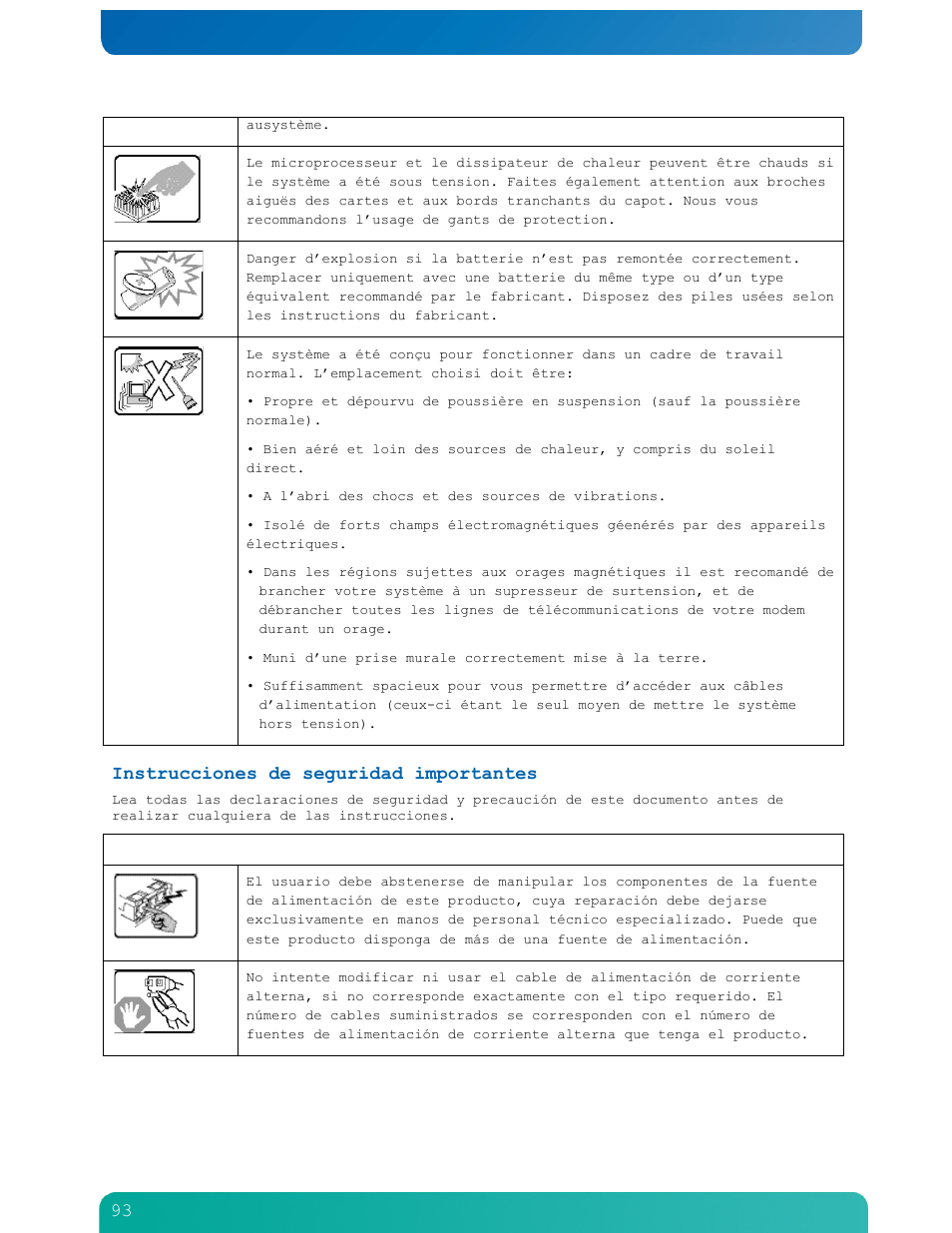 Instrucciones de seguridad importantes | Kontron NSN2U IP Network Server User Manual | Page 94 / 103