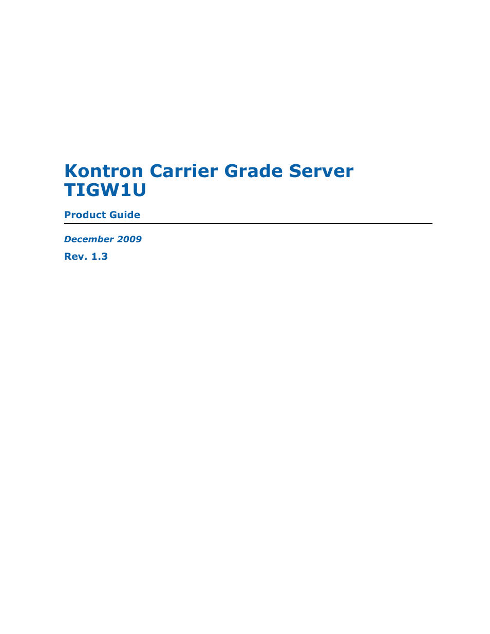 Kontron TIGW1U Carrier Grade Server User Manual | 104 pages