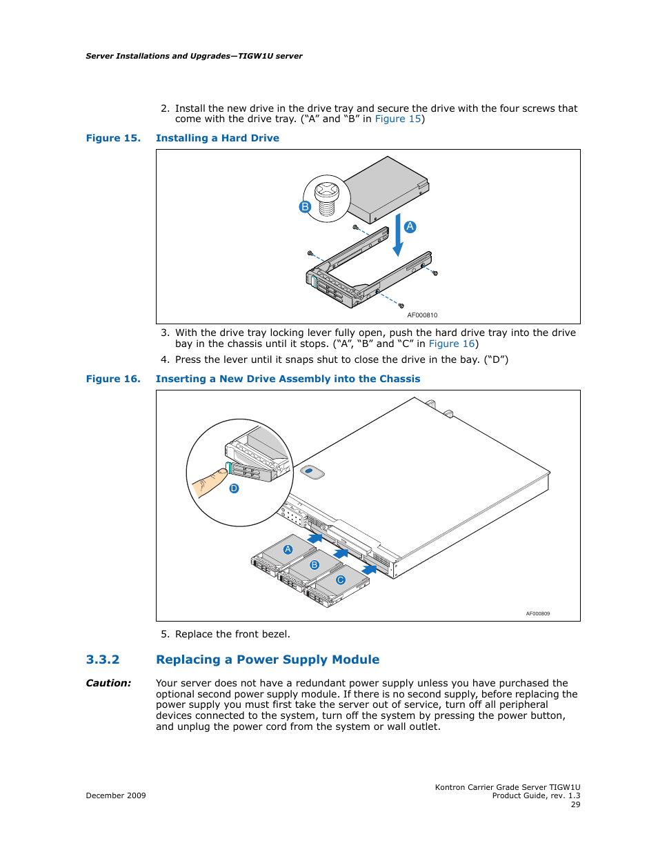 2 replacing a power supply module, Replacing a power supply module | Kontron TIGW1U Carrier Grade Server User Manual | Page 29 / 104