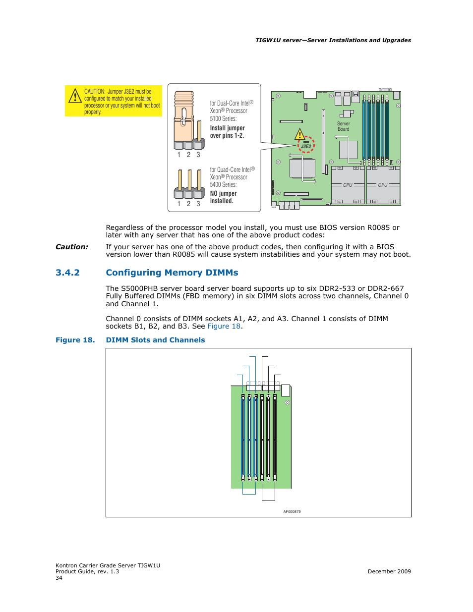 2 configuring memory dimms, Configuring memory dimms | Kontron TIGW1U Carrier Grade Server User Manual | Page 34 / 104