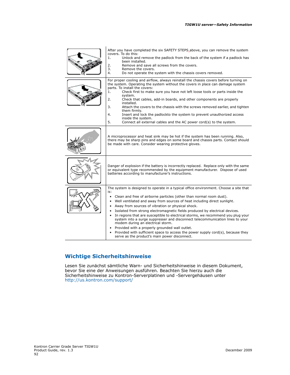 Wichtige sicherheitshinweise | Kontron TIGW1U Carrier Grade Server User Manual | Page 92 / 104