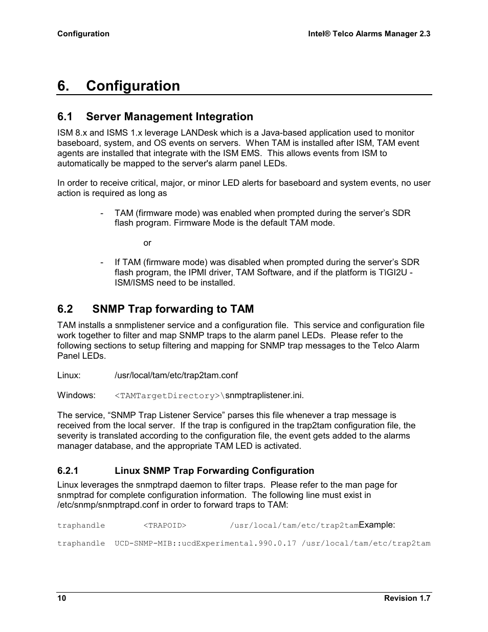 Configuration, 1 server management integration, 2 snmp trap forwarding to tam | Kontron Telco Alarm Manager User Manual | Page 10 / 16