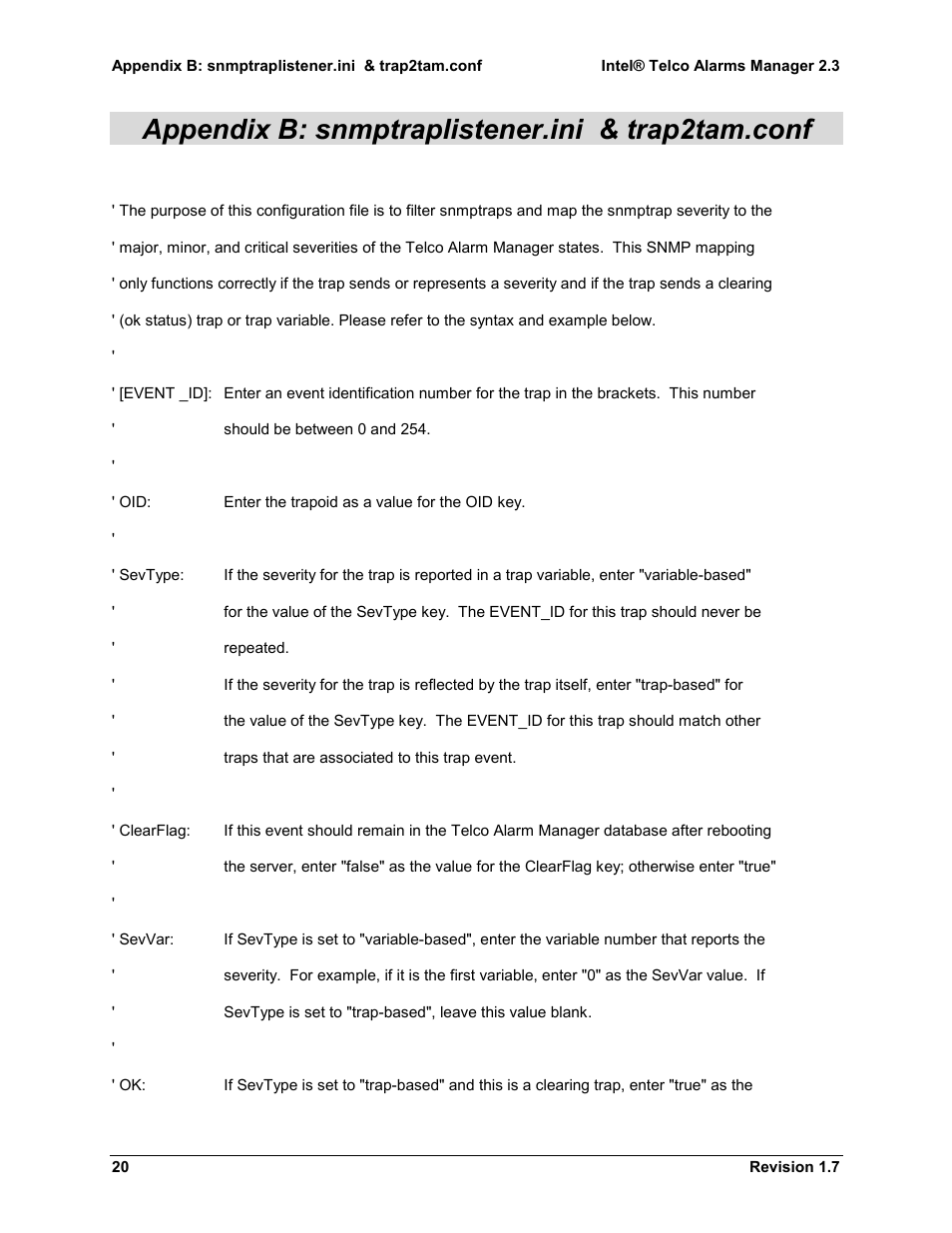 Appendix b: snmptraplistener.ini & trap2tam.conf | Kontron Telco Alarm Manager User Manual | Page 14 / 16