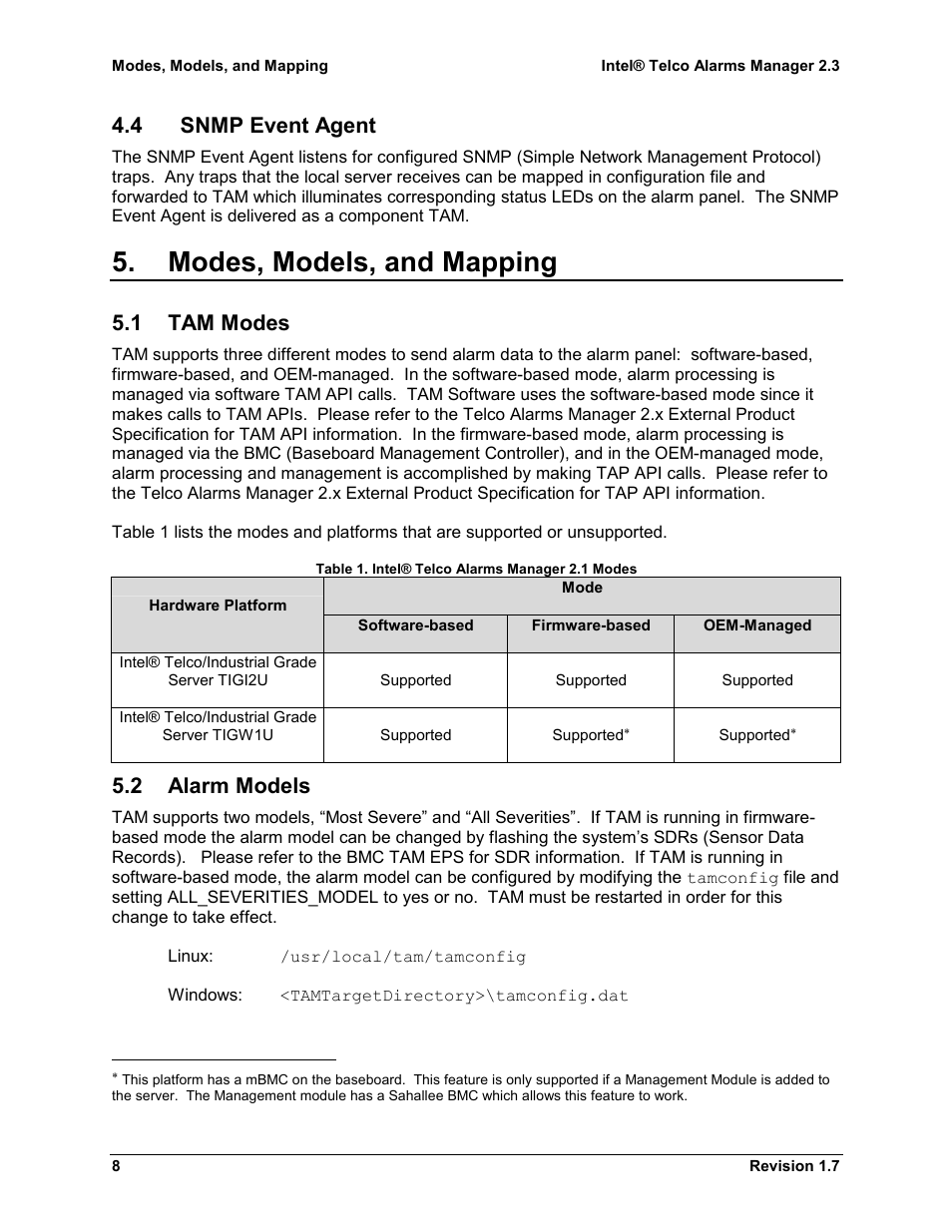 Modes, models, and mapping, 4 snmp event agent, 1 tam modes | 2 alarm models | Kontron Telco Alarm Manager User Manual | Page 8 / 16