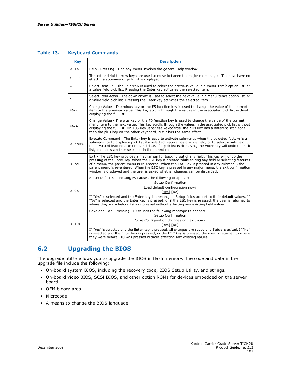 2 upgrading the bios, Upgrading the bios | Kontron TIGH2U Carrier Grade Server User Manual | Page 107 / 132