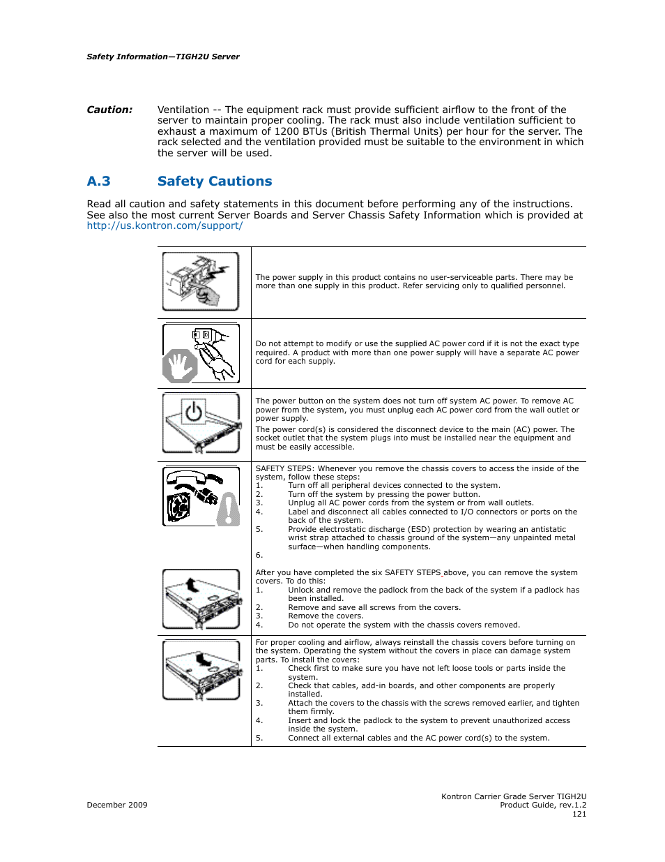 A.3 safety cautions | Kontron TIGH2U Carrier Grade Server User Manual | Page 121 / 132