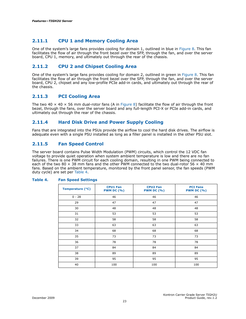 1 cpu 1 and memory cooling area, 2 cpu 2 and chipset cooling area, 3 pci cooling area | 4 hard disk drive and power supply cooling, 5 fan speed control | Kontron TIGH2U Carrier Grade Server User Manual | Page 23 / 132