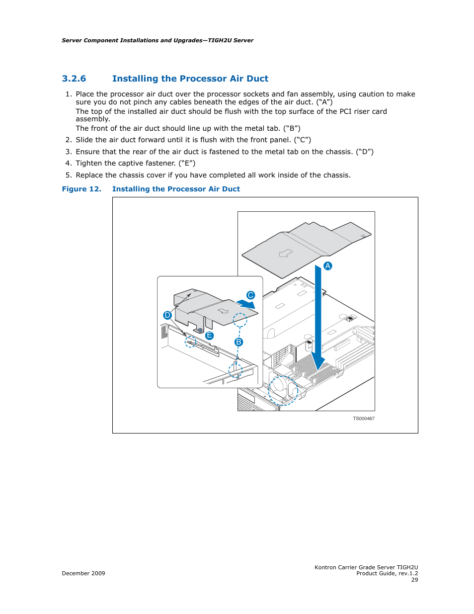 6 installing the processor air duct, Installing the processor air duct | Kontron TIGH2U Carrier Grade Server User Manual | Page 29 / 132