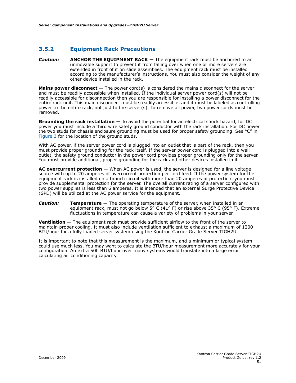 2 equipment rack precautions, Equipment rack precautions | Kontron TIGH2U Carrier Grade Server User Manual | Page 51 / 132
