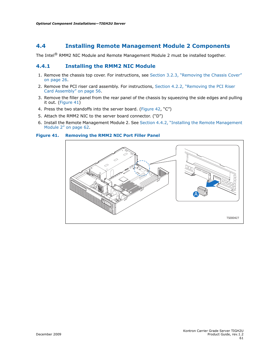 4 installing remote management module 2 components, 1 installing the rmm2 nic module, Installing the rmm2 nic module | Kontron TIGH2U Carrier Grade Server User Manual | Page 61 / 132