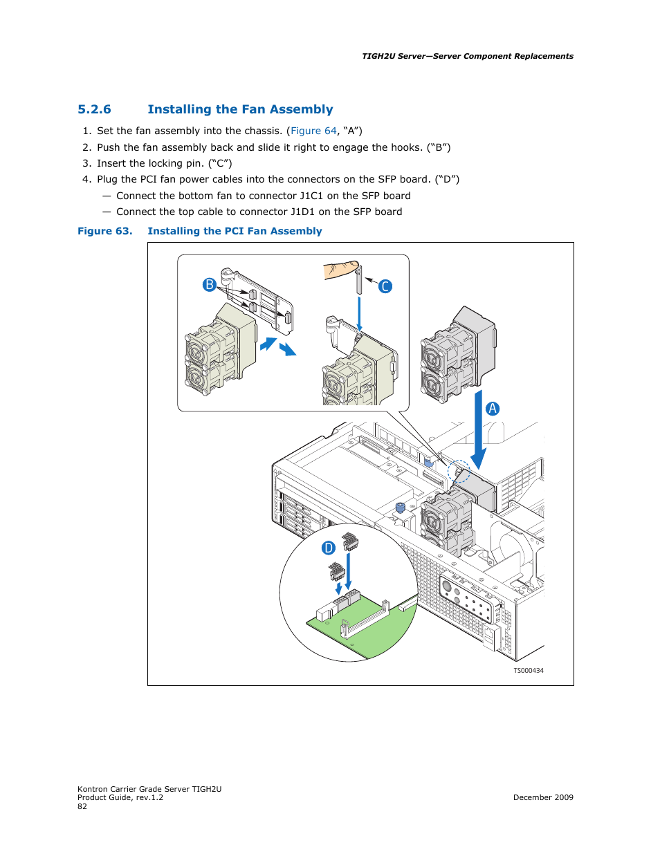 6 installing the fan assembly, Installing the fan assembly, Bc a d | Kontron TIGH2U Carrier Grade Server User Manual | Page 82 / 132