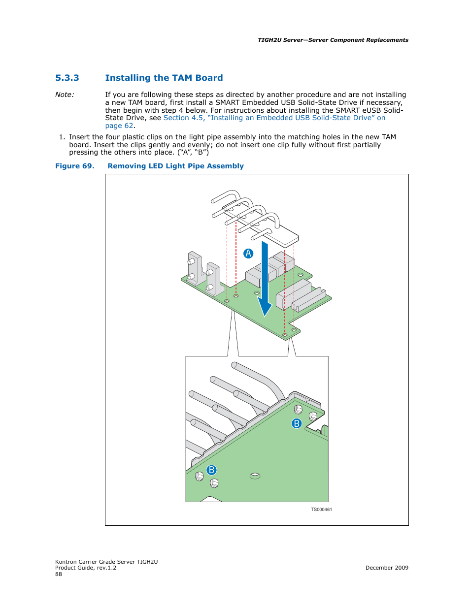 3 installing the tam board, Installing the tam board, Instructions, see | Section 5.3.3, “installing the tam, Ab b | Kontron TIGH2U Carrier Grade Server User Manual | Page 88 / 132