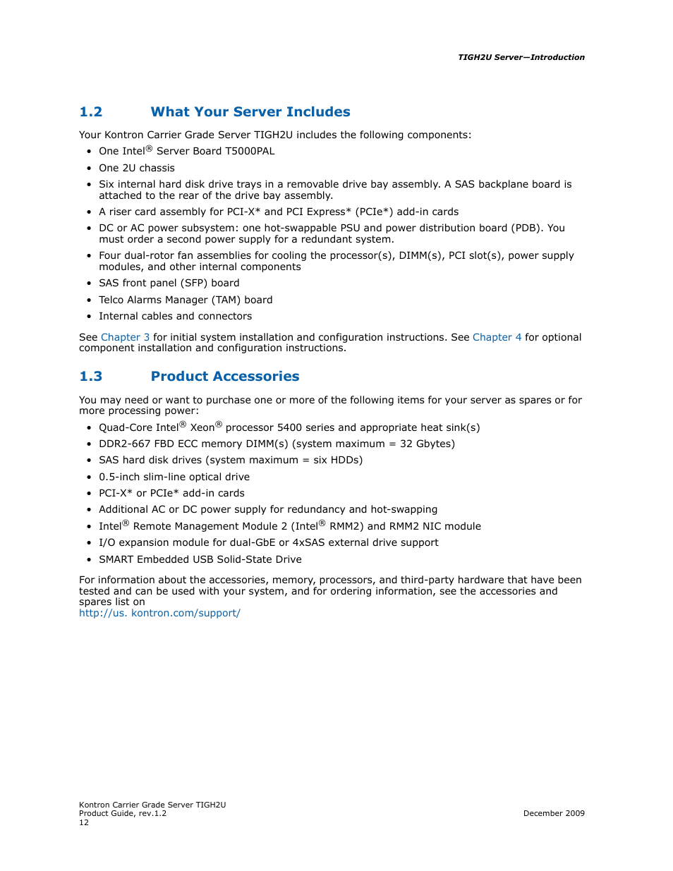 2 what your server includes, 3 product accessories, What your server includes | Product accessories | Kontron TIGH2U Carrier Grade Server User Manual | Page 9 / 132