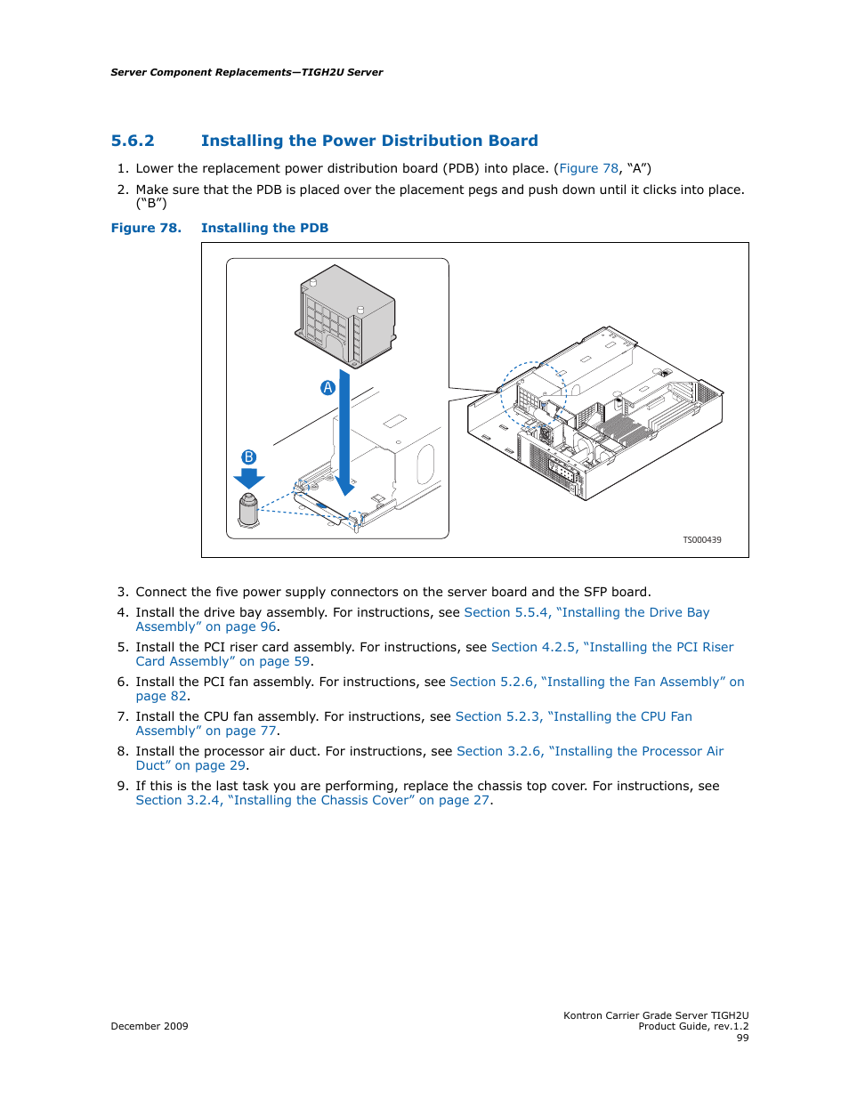 2 installing the power distribution board, Installing the power distribution board | Kontron TIGH2U Carrier Grade Server User Manual | Page 99 / 132