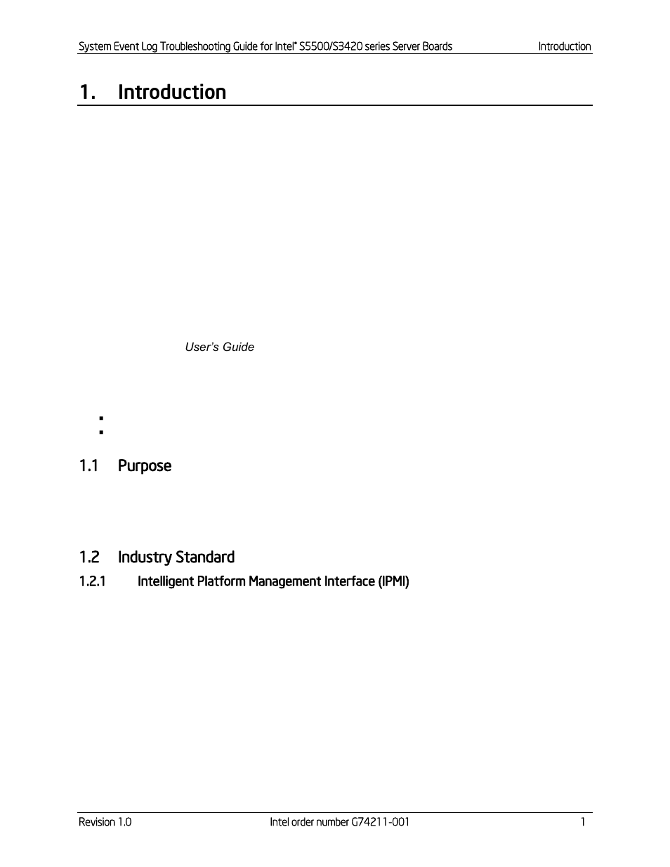 Introduction, Purpose, Industry standard | Intelligent platform management interface (ipmi), 1 purpose, 2 industry standard | Kontron S5500 SEL Troubleshooting User Manual | Page 10 / 114