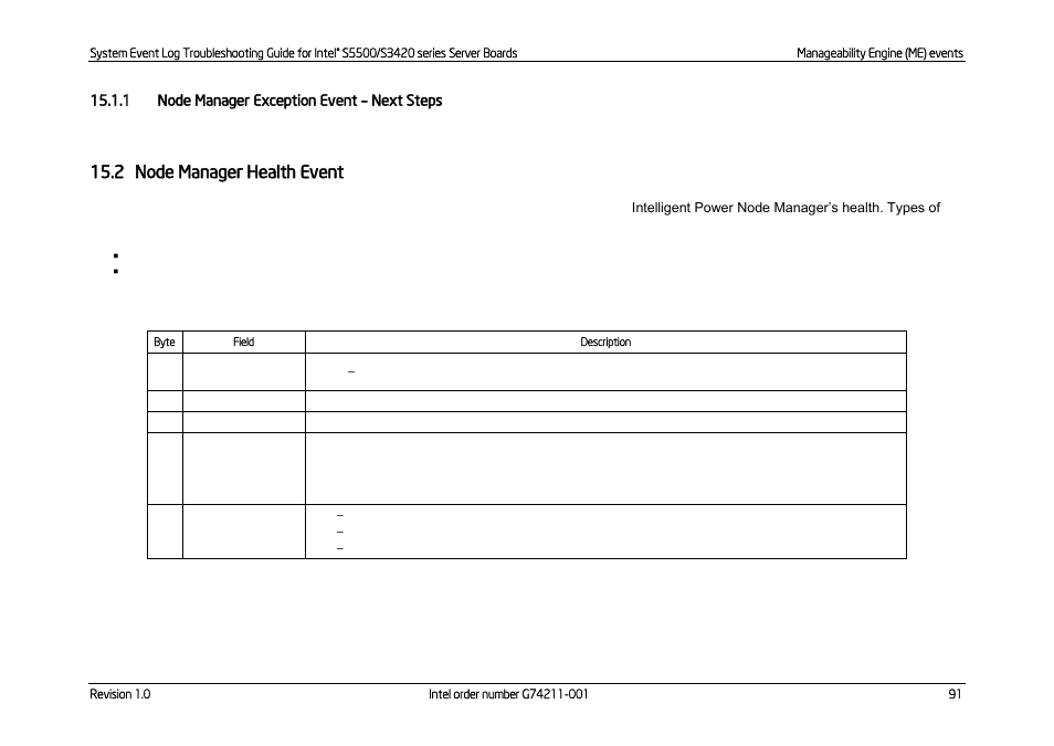 Node manager exception event, Next steps, Node manager health event | 2 node manager health event | Kontron S5500 SEL Troubleshooting User Manual | Page 100 / 114