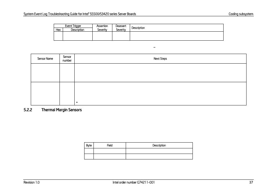 Thermal margin sensors, Table 35: temperature sensors, Next steps | Kontron S5500 SEL Troubleshooting User Manual | Page 46 / 114