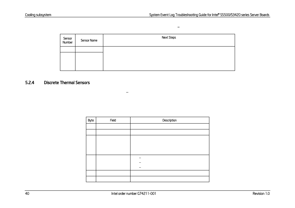 Discrete thermal sensors, Table 41: processor thermal control % sensors, Next steps | Kontron S5500 SEL Troubleshooting User Manual | Page 49 / 114