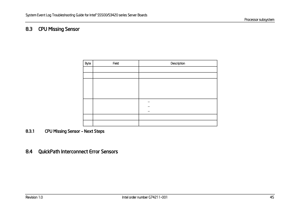 Cpu missing sensor, Next steps, Quickpath interconnect error sensors | 3 cpu missing sensor, 4 quickpath interconnect error sensors | Kontron S5500 SEL Troubleshooting User Manual | Page 54 / 114