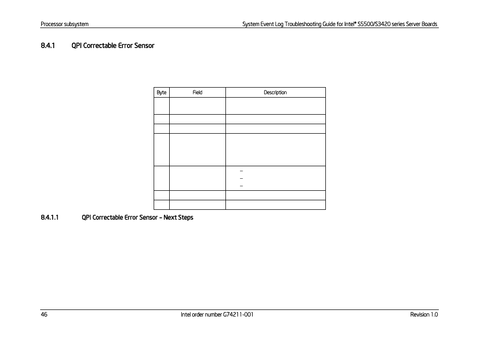 Qpi correctable error sensor, Next steps | Kontron S5500 SEL Troubleshooting User Manual | Page 55 / 114