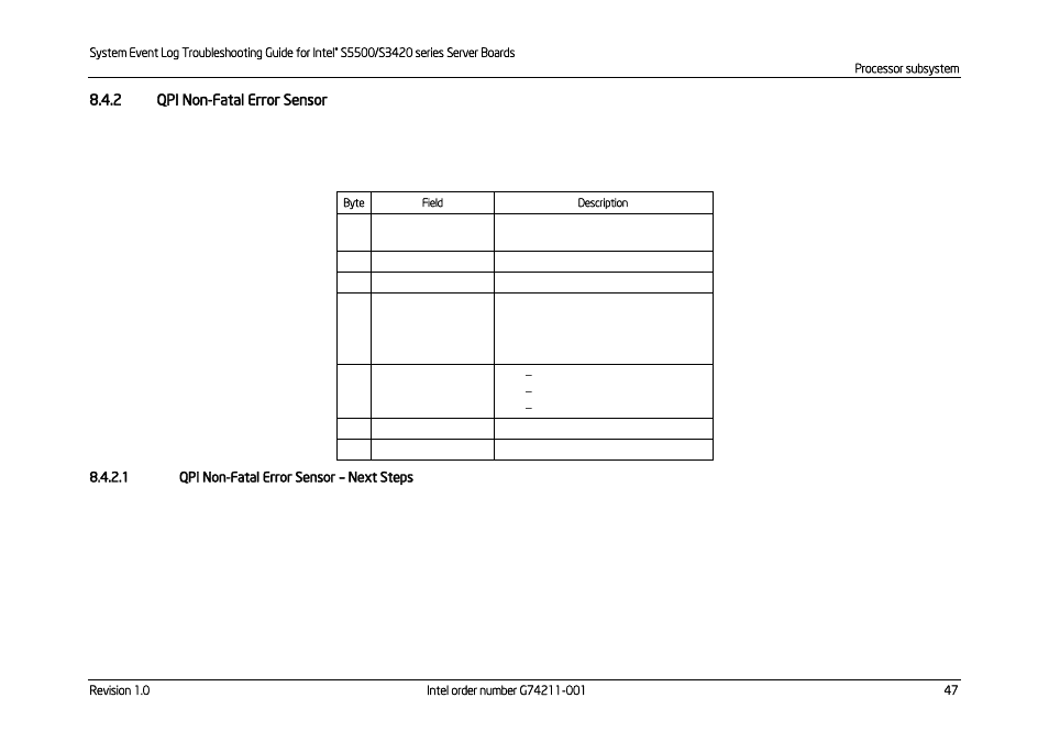 Qpi non-fatal error sensor, Next steps | Kontron S5500 SEL Troubleshooting User Manual | Page 56 / 114