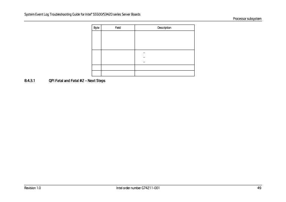 Qpi fatal and fatal #2, Next steps | Kontron S5500 SEL Troubleshooting User Manual | Page 58 / 114