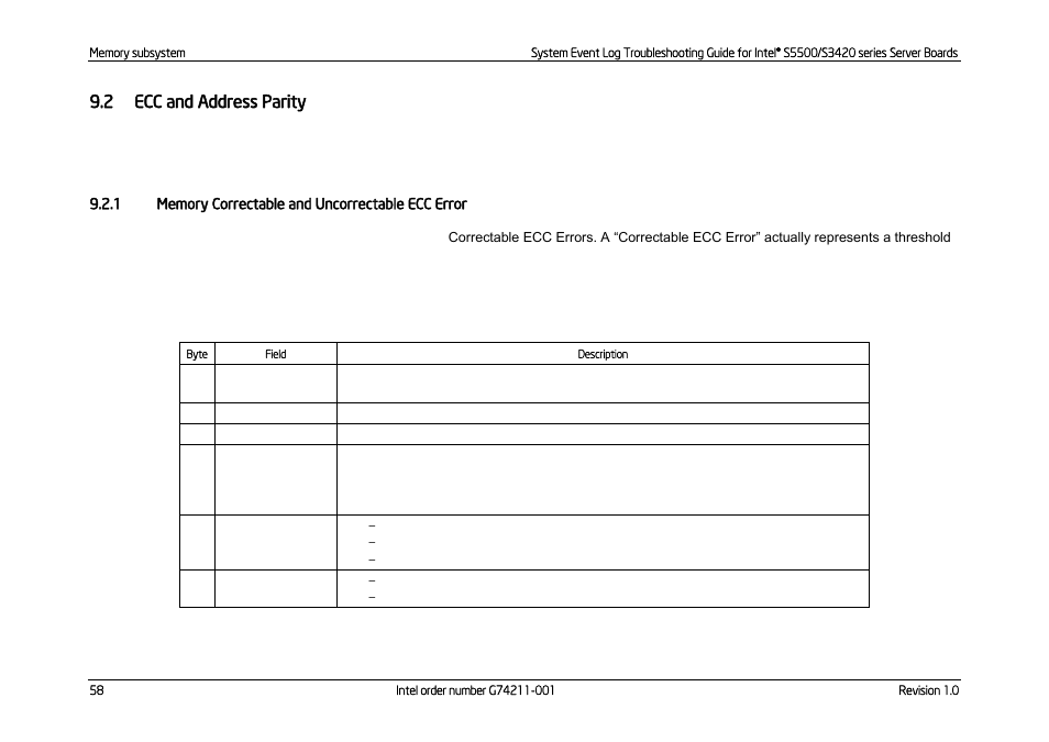 Ecc and address parity, Memory correctable and uncorrectable ecc error, 2 ecc and address parity | Kontron S5500 SEL Troubleshooting User Manual | Page 67 / 114