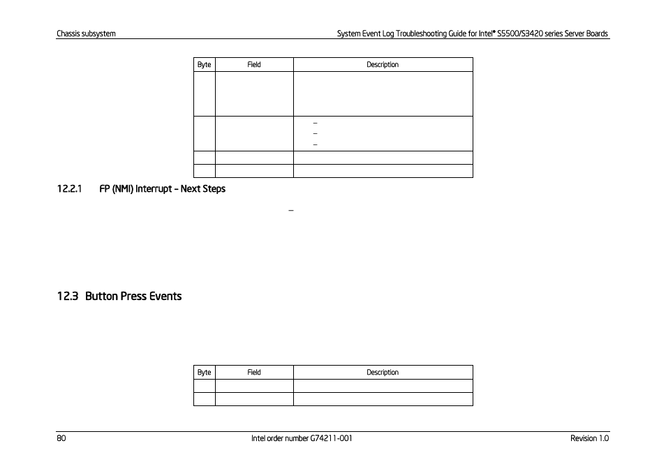 Fp (nmi) interrupt, Next steps, Button press events | 3 button press events | Kontron S5500 SEL Troubleshooting User Manual | Page 89 / 114