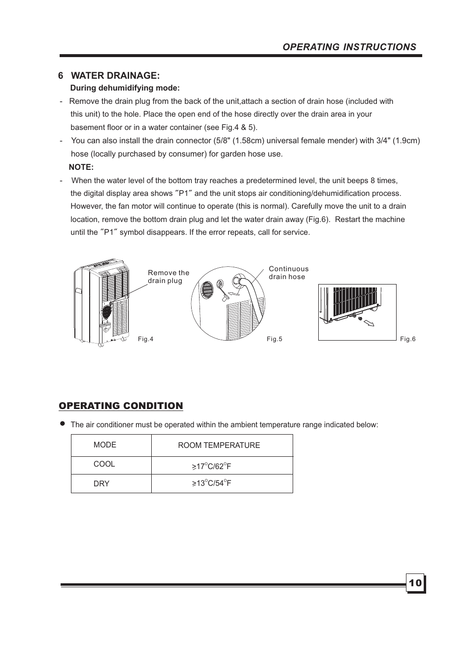 Operating instructions 6 water drainage, Operating condition | Brada Appliances MPN1-08CR User Manual | Page 11 / 24