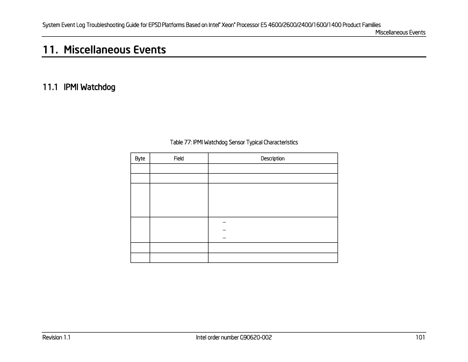 Miscellaneous events, 1 ipmi watchdog, Ipmi watchdog | Kontron S4600 SEL Troubleshooting User Manual | Page 111 / 141