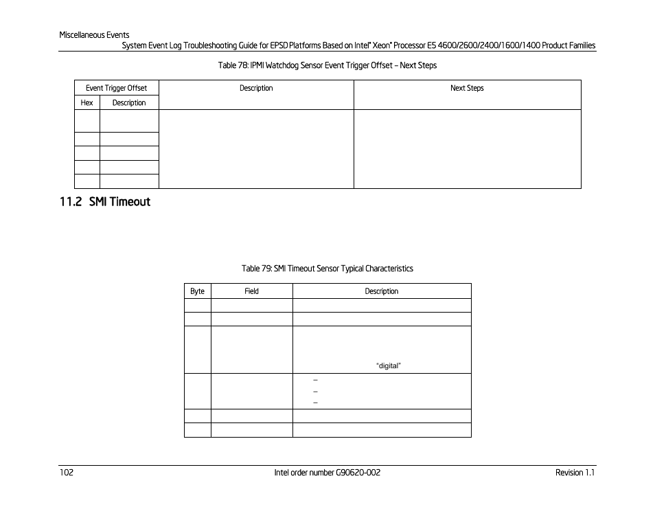 2 smi timeout, Smi timeout, Next steps | Kontron S4600 SEL Troubleshooting User Manual | Page 112 / 141