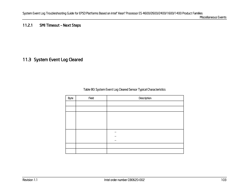 1 smi timeout – next steps, 3 system event log cleared, Smi timeout | Next steps, System event log cleared | Kontron S4600 SEL Troubleshooting User Manual | Page 113 / 141
