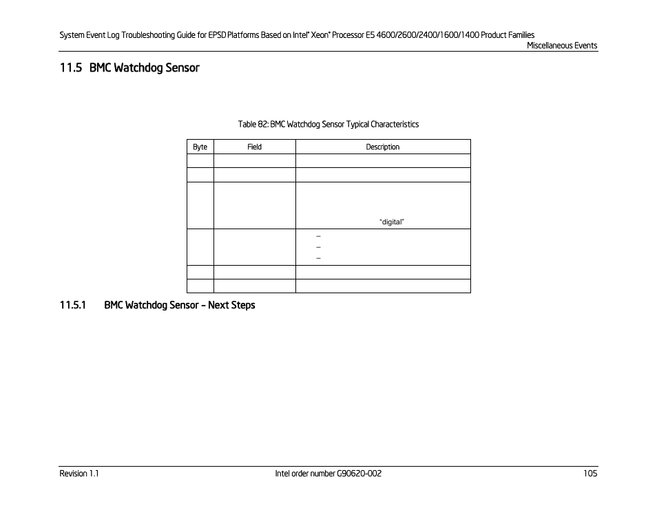 5 bmc watchdog sensor, 1 bmc watchdog sensor – next steps, Bmc watchdog sensor | Next steps | Kontron S4600 SEL Troubleshooting User Manual | Page 115 / 141