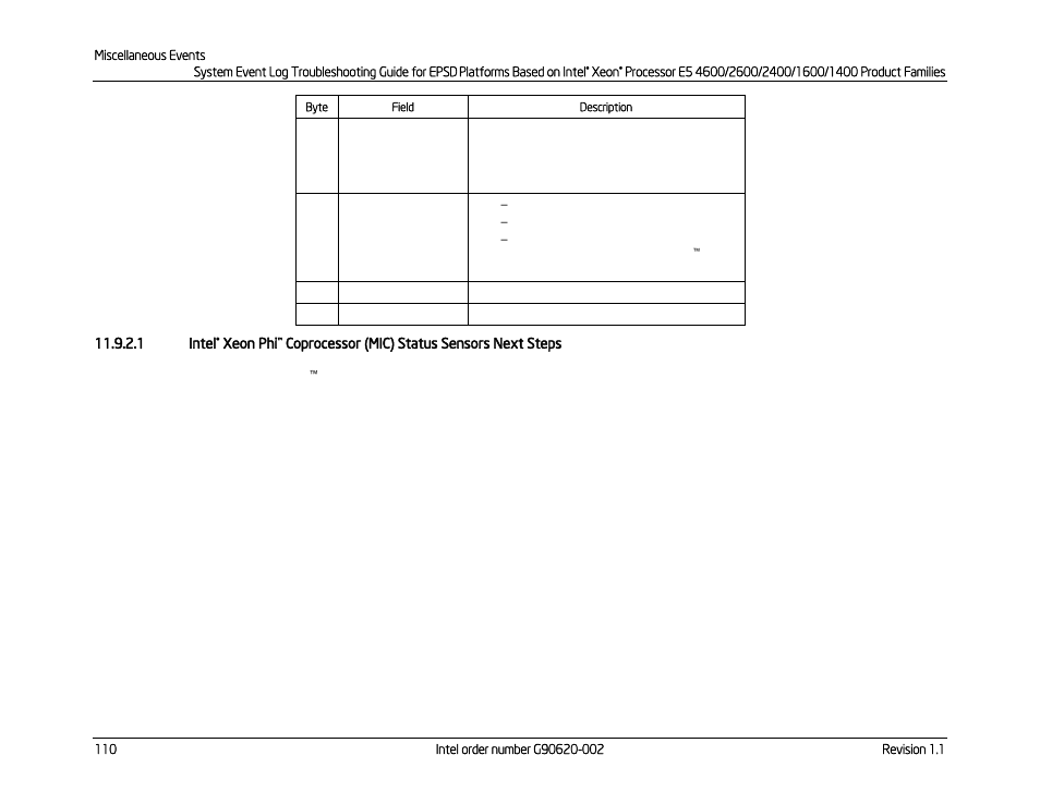 Intel, Xeon phi, Coprocessor (mic) status sensors next steps | Kontron S4600 SEL Troubleshooting User Manual | Page 120 / 141