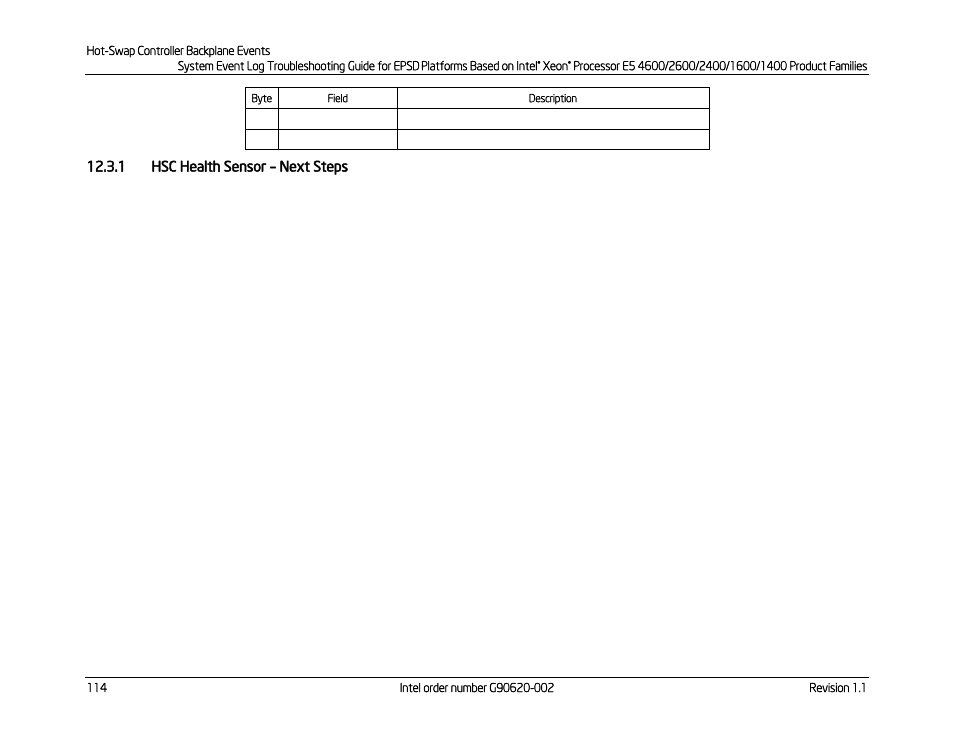 1 hsc health sensor – next steps, Hsc health sensor, Next steps | Kontron S4600 SEL Troubleshooting User Manual | Page 124 / 141