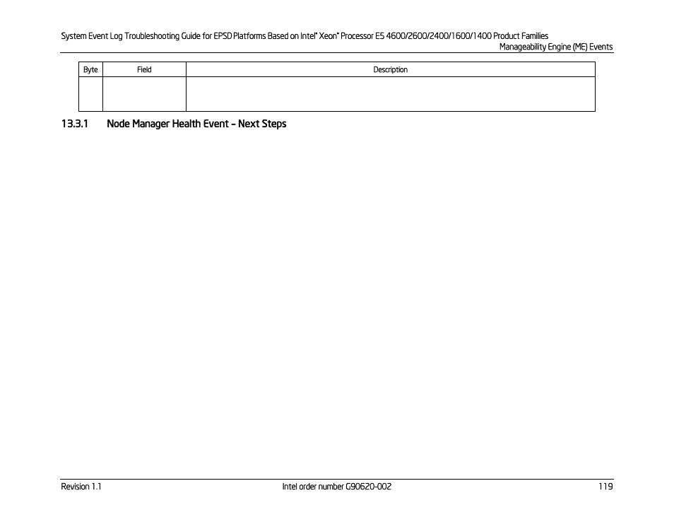 1 node manager health event – next steps, Node manager health event, Next steps | Kontron S4600 SEL Troubleshooting User Manual | Page 129 / 141