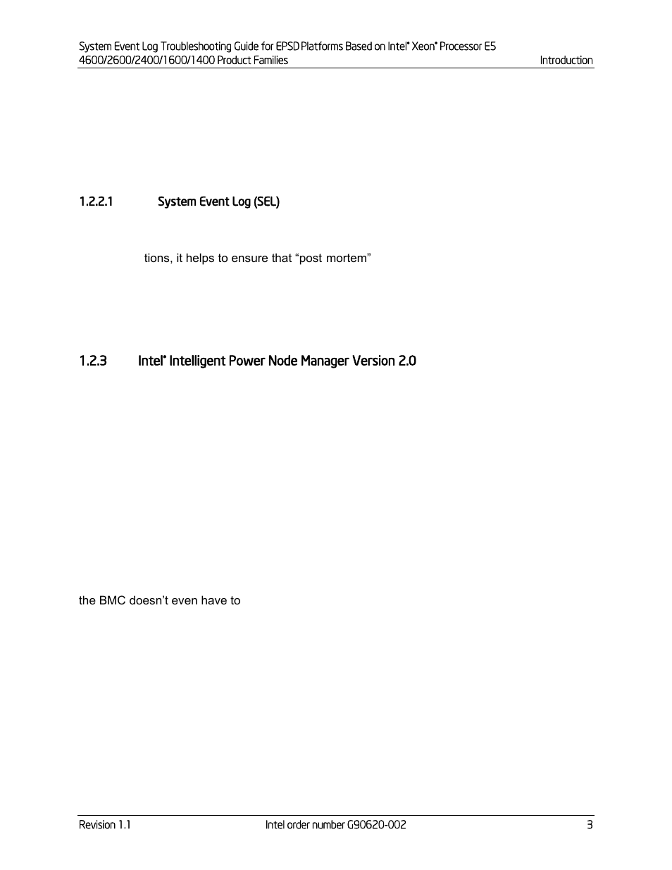 1 system event log (sel), Intel, Intelligent power node manager version 2.0 | Kontron S4600 SEL Troubleshooting User Manual | Page 13 / 141