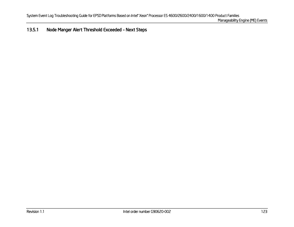 Node manger alert threshold exceeded, Next steps | Kontron S4600 SEL Troubleshooting User Manual | Page 133 / 141