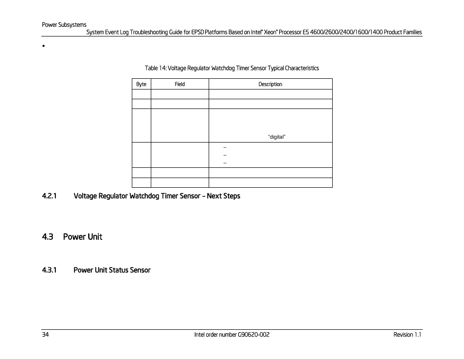 3 power unit, 1 power unit status sensor, Voltage regulator watchdog timer sensor | Next steps, Power unit, Power unit status sensor | Kontron S4600 SEL Troubleshooting User Manual | Page 44 / 141