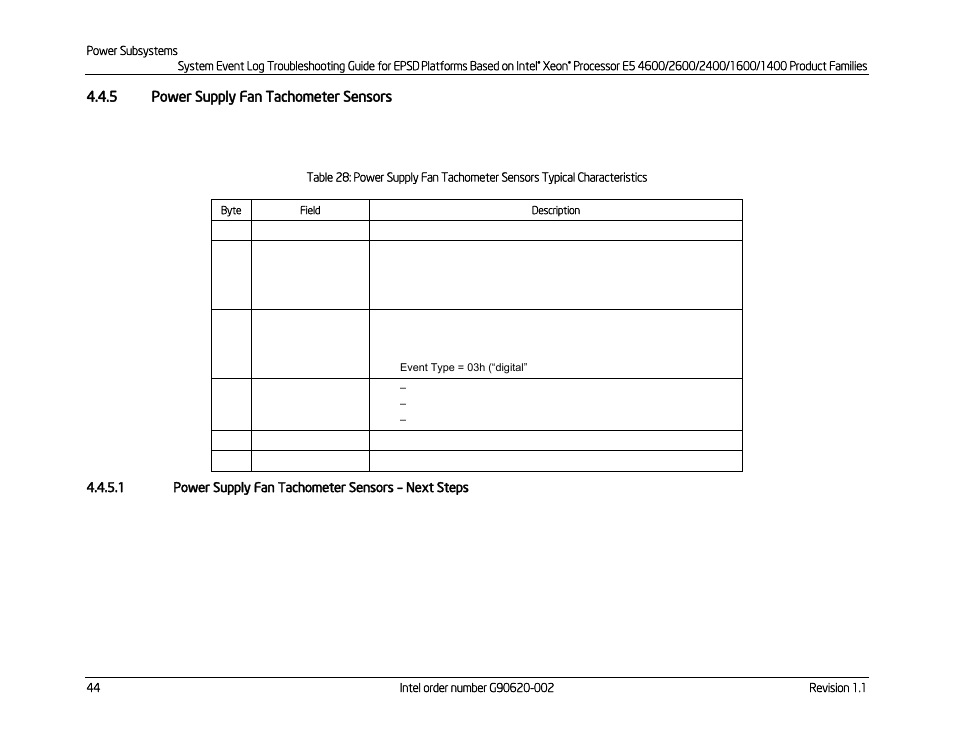 5 power supply fan tachometer sensors, 1 power supply fan tachometer sensors – next steps, Power supply fan tachometer sensors | Next steps | Kontron S4600 SEL Troubleshooting User Manual | Page 54 / 141
