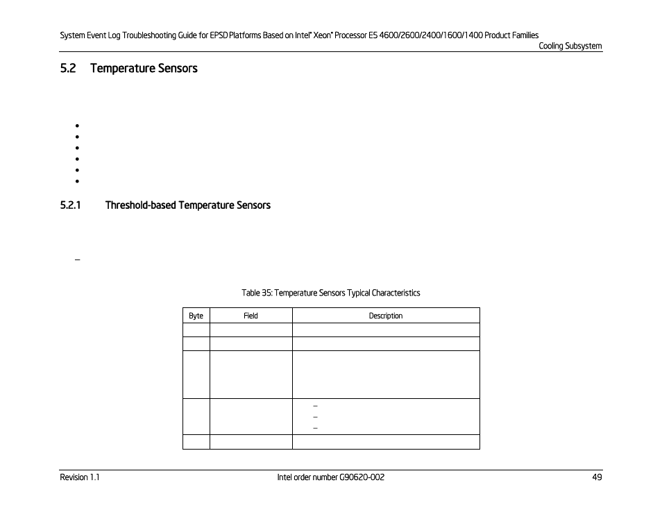 2 temperature sensors, 1 threshold-based temperature sensors, Temperature sensors | Threshold-based temperature sensors | Kontron S4600 SEL Troubleshooting User Manual | Page 59 / 141