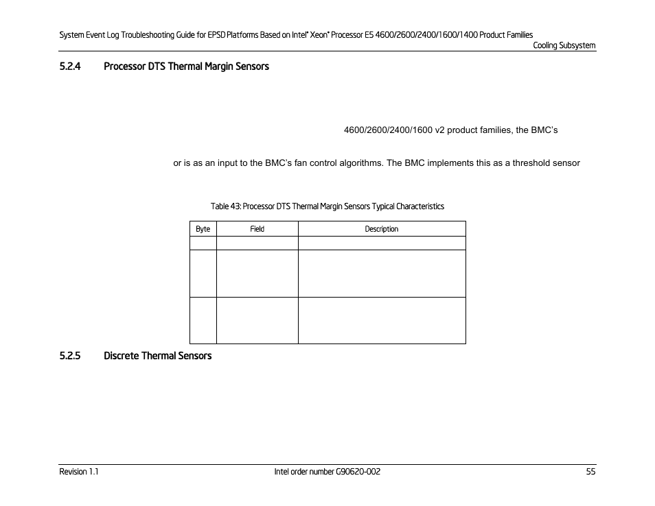 4 processor dts thermal margin sensors, 5 discrete thermal sensors, Processor dts thermal margin sensors | Discrete thermal sensors | Kontron S4600 SEL Troubleshooting User Manual | Page 65 / 141