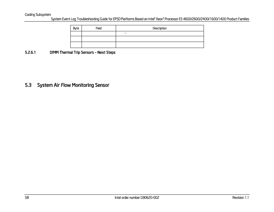 1 dimm thermal trip sensors – next steps, 3 system air flow monitoring sensor, System air flow monitoring sensor | Dimm thermal trip sensors, Next steps | Kontron S4600 SEL Troubleshooting User Manual | Page 68 / 141