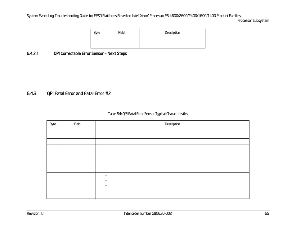 1 qpi correctable error sensor – next steps, 3 qpi fatal error and fatal error #2, Qpi fatal error and fatal error #2 | Qpi correctable error sensor, Next steps | Kontron S4600 SEL Troubleshooting User Manual | Page 75 / 141