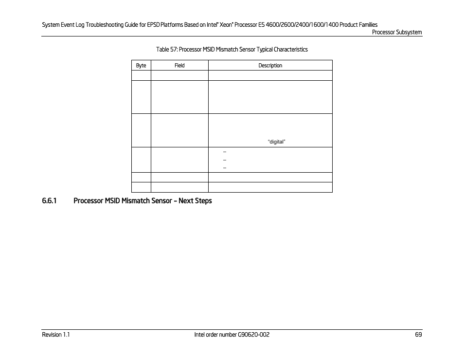 1 processor msid mismatch sensor – next steps, Processor msid mismatch sensor, Next steps | Kontron S4600 SEL Troubleshooting User Manual | Page 79 / 141