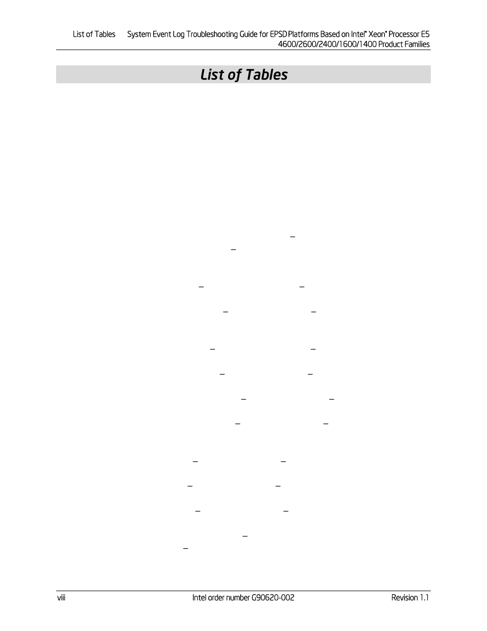 List of tables | Kontron S4600 SEL Troubleshooting User Manual | Page 8 / 141