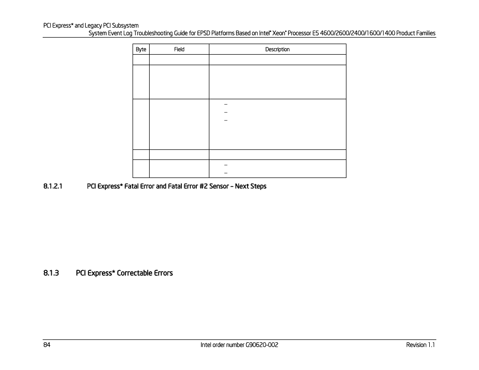 3 pci express* correctable errors, Pci express* correctable errors, Pci express* fatal error and fatal error #2 sensor | Next, Steps | Kontron S4600 SEL Troubleshooting User Manual | Page 94 / 141