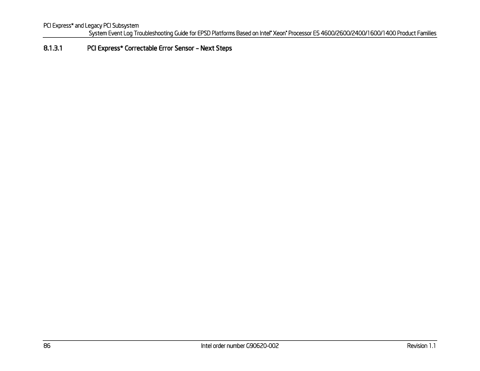 Pci express* correctable error sensor, Next steps | Kontron S4600 SEL Troubleshooting User Manual | Page 96 / 141